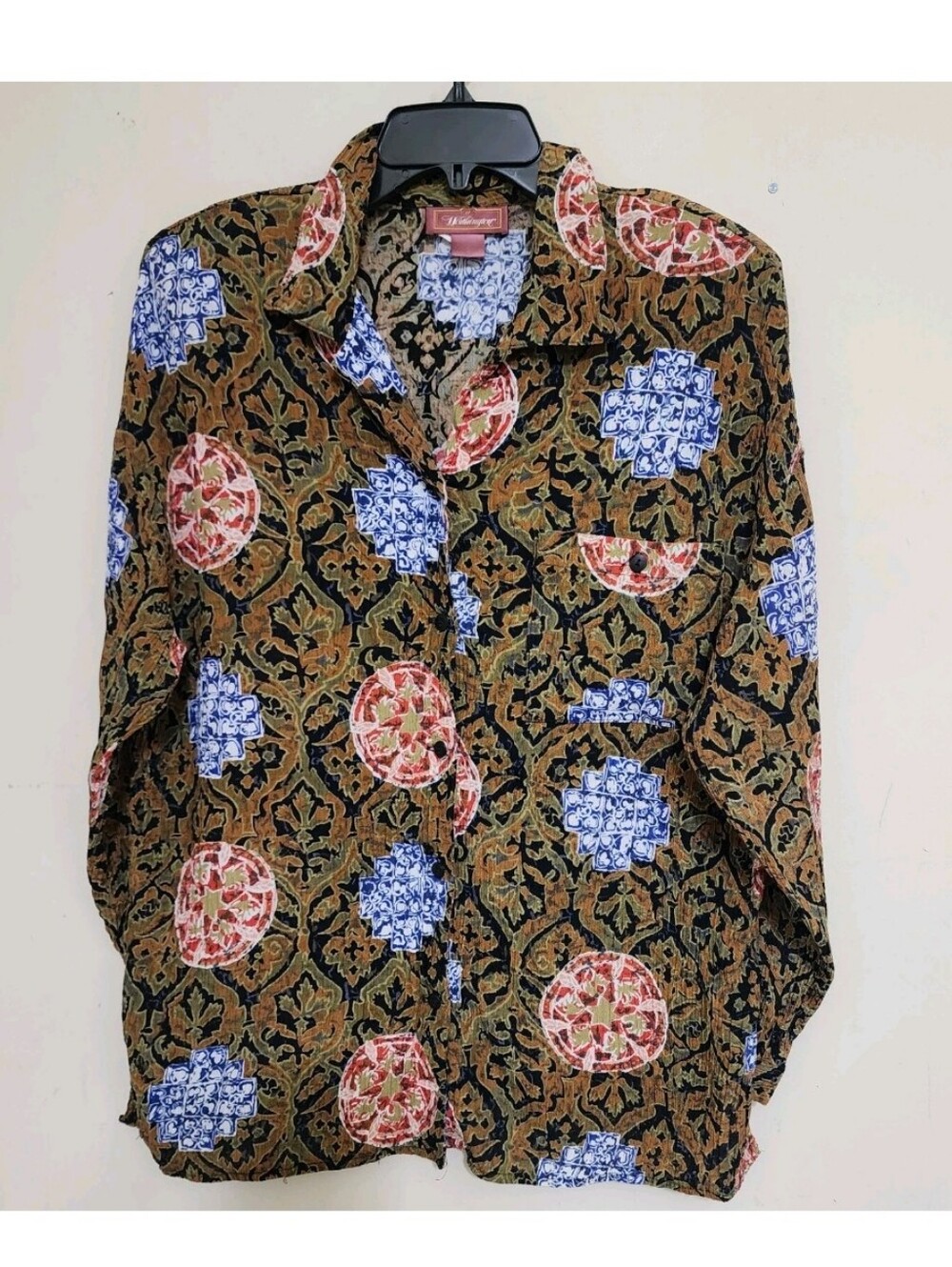 vintage 80s 90s WORTHINGTON size Large Long Sleeve Medallion Geometric Button Up